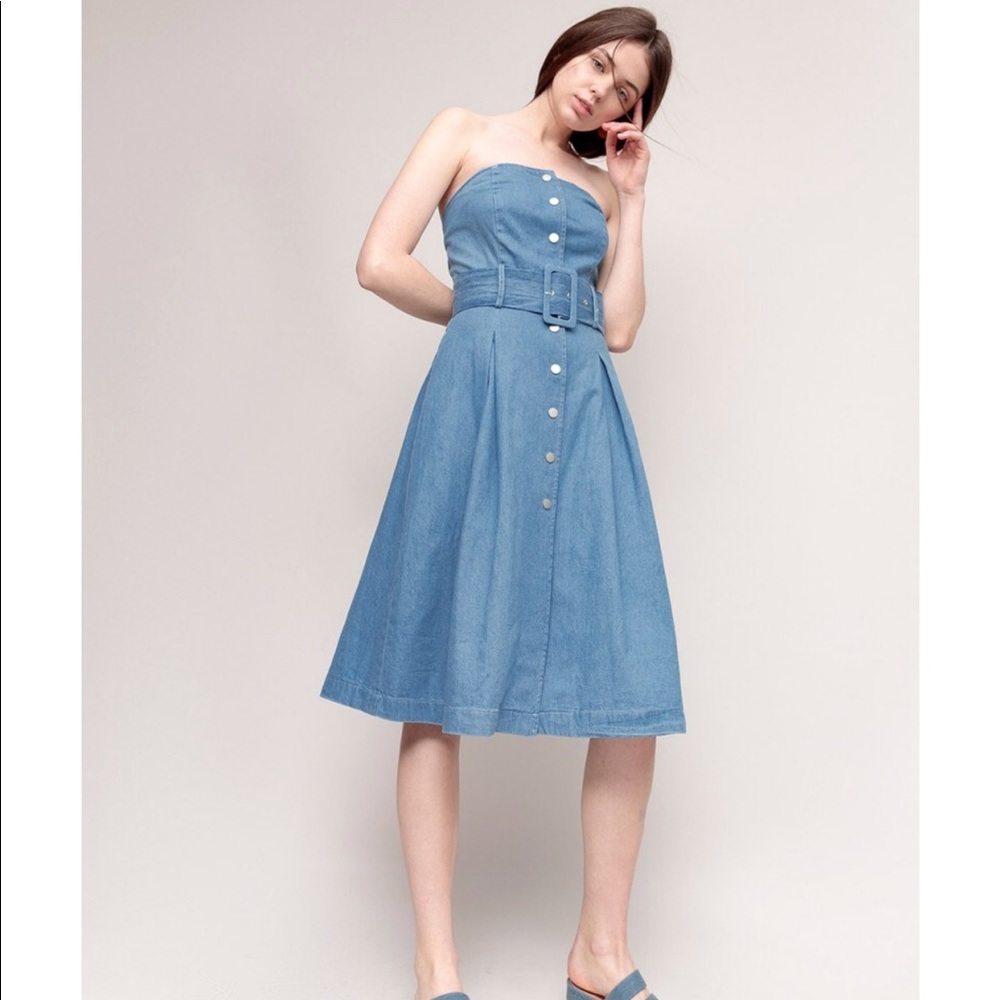 Off the shoulder denim dress with belt